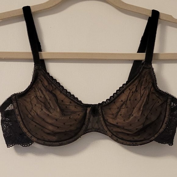 Wacoal lacy black underwire bra with tan lining sz: 36B - Picture 1 of 5
